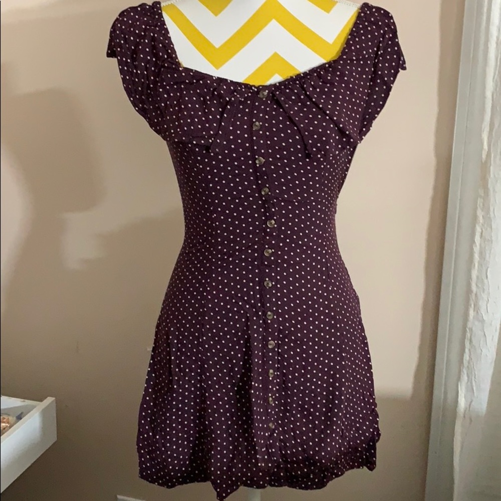 American Eagle Outfitters Burgundy Polka Dot Dress